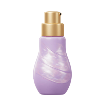 A purple lotion bottle with a gold pump is displayed against a white background, showcasing its sleek design for cosmetic or skincare product application. png