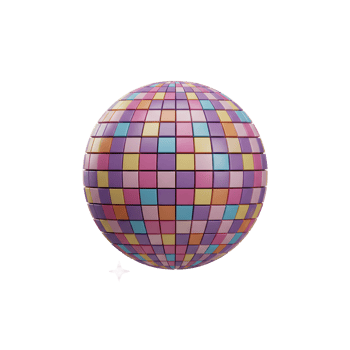 A colorful disco ball is surrounded by stars to create a fun and festive party atmosphere for dancing and entertainment. png
