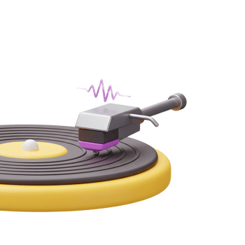 A turntable with a stylized waveform above it implies music or audio, suitable for illustrating concepts related to sound and entertainment. png