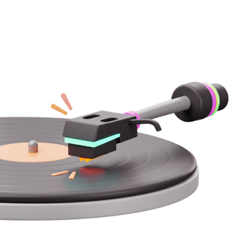 Stylized vinyl record spins on a turntable, creating a retro mood for musical enjoyment. png