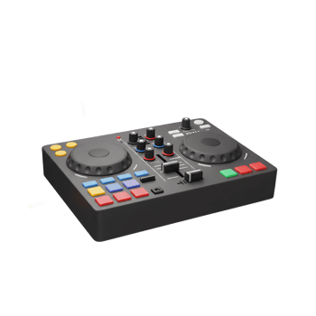 A DJ controller with knobs, pads, and faders for mixing music and creating unique sounds for live performances and studio recordings. png