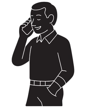 Silhouette of a man talking on a phone, head tilted slightly vector