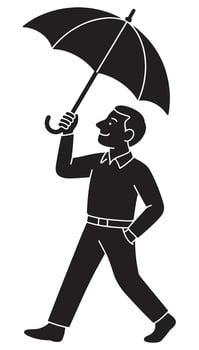 Silhouette of a man opening an umbrella, arm extended upward, man with umbrella silhouette vector