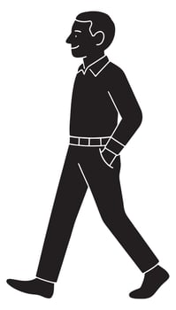 Silhouette of a man walking casually with one hand in pocket, walking man vector