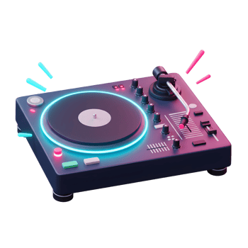 This cool turntable features a neon ring around the record and can be used for spinning music. png