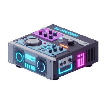 A DJ device with buttons, knobs, and a screen is displayed in the image for music production and audio manipulation. png
