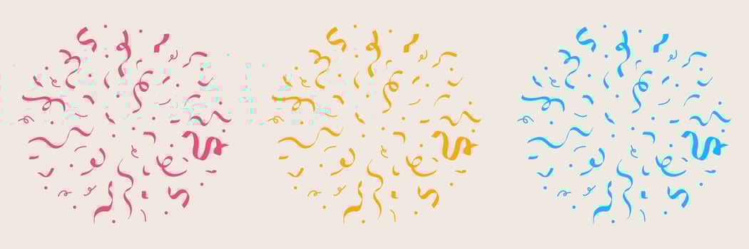Set of burst of vibrant confetti made from geometric shapes and lines. Hand drawn in a playful flat style on a light background. perfect for celebration or festive designs. vector