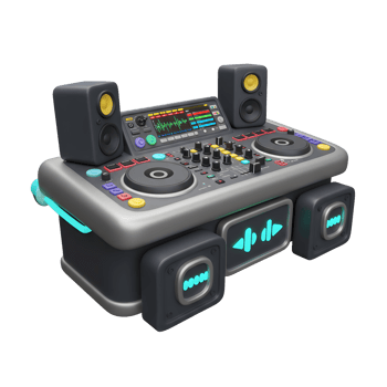 A DJ console is featured along with speakers, and it could be used in music production, live performances, or entertainment events. png
