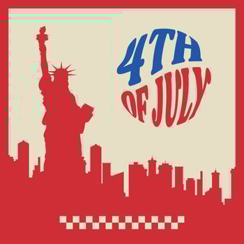 4th of July Poster Liberty Statue Silhouette with City Skyline and Retro Design vector