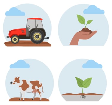 Regenerative agriculture farming icon set, responsible ecological farm concept, soil health and nature vector