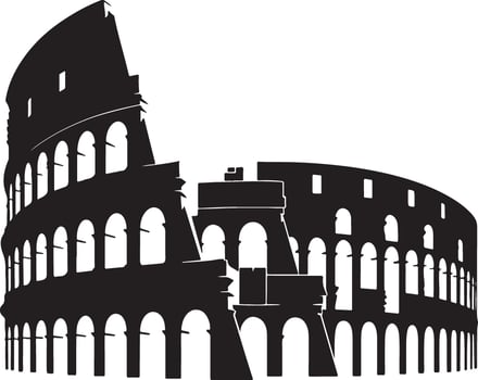 Black and white silhouette of the colosseum in rome. vector
