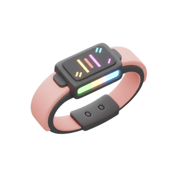 A pink smartwatch with a glowing screen displays colorful signals, perfect for monitoring fitness activity. png