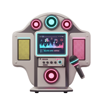 A karaoke machine with a microphone displays a song and sound waves, making it perfect for music entertainment. png