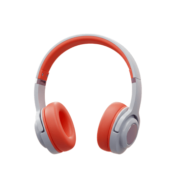 A pair of orange and gray headphones are displayed against a white background, ready to be used for listening to music or audio content. png