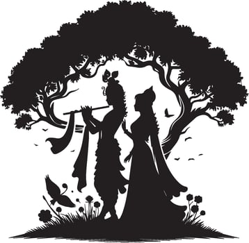 Radha Krishna Silhouette in a Forest Setting vector