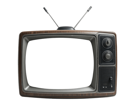 Vintage Retro TV Cut Out, Old Television with Knobs and Antenna Slot. png