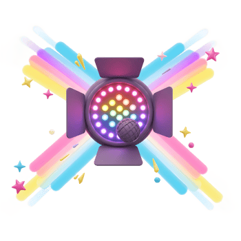 A purple stage light emits rainbow light and surrounds with star, creating a bright and fun atmosphere, perfect for a party decoration. png