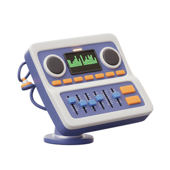 An illustration of a cartoon audio mixer with sliders and knobs can be used for music production. png