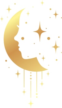 Woman halloween starry illustration. witchcraft decoration design sticker. Mystical drawing vector