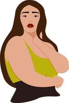 Stylish caucasian woman illustration. Plus size woman fashion simple art. Cartoon flat illustration vector