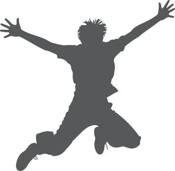 Silhouette of a person joyfully jumping high vector