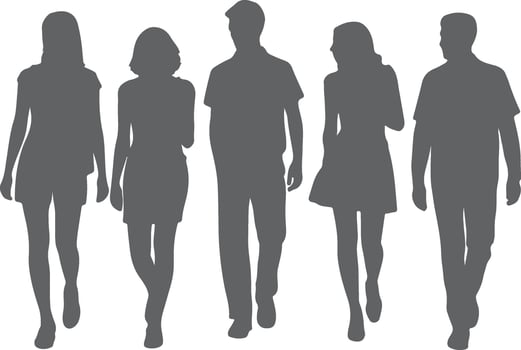 Silhouettes of young adults walking together vector