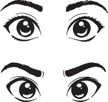 Wide eyed anime style eyes black and white illustration vector