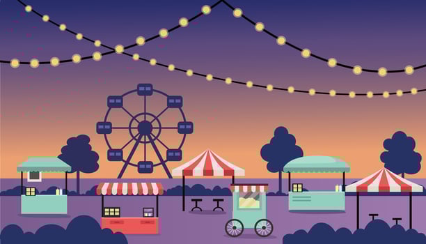 Amusement park illustration. Food festive. Bazaar food and drink. Street party. vector