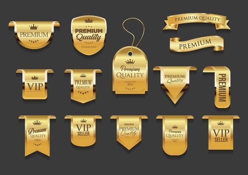 black and gold luxury labels and badges gold premium quality certificate ribbons vector