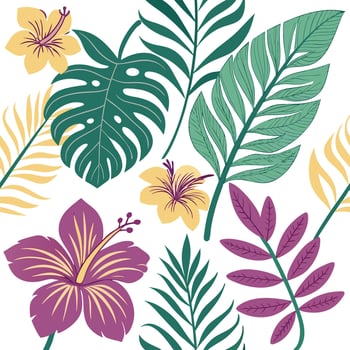 Botanical Art Illustration with Tropical Leaves vector