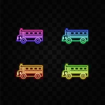 Vehicle trailer transport on truck. neon style. school bus. vector