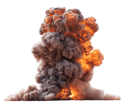 Dramatic explosion with fire and smoke billowing into the sky png