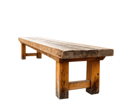 Rustic wooden bench for outdoor seating in natural settings png