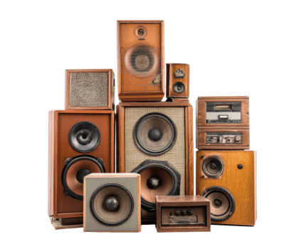 Unique vintage speaker collection on display png