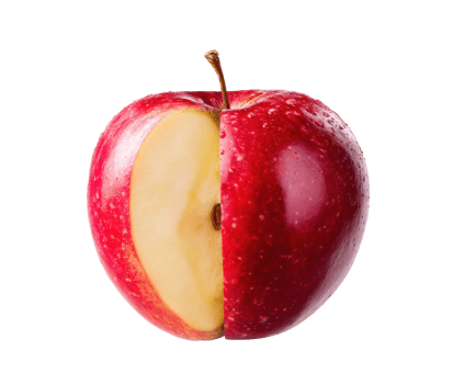 Half-cut red apple with juicy flesh and glossy skin png