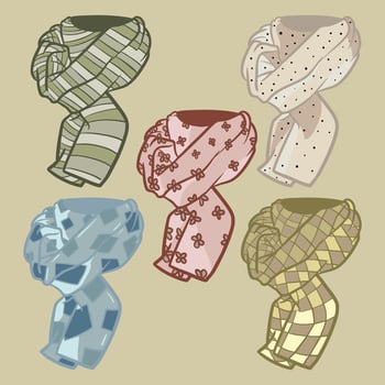 various scarves with soft colors of the cottage core vector