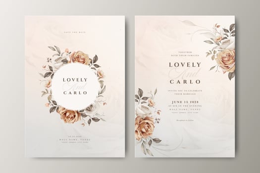 Beautiful wedding invitation card with floral and creamy color background vector