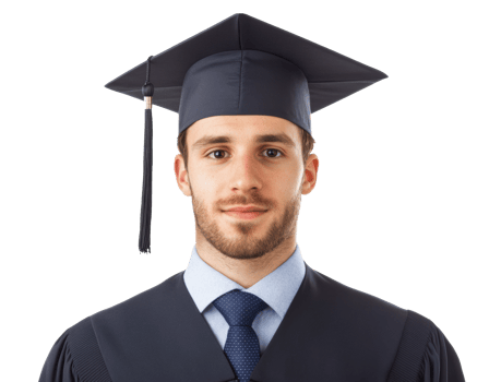 Graduation celebration for a young man in academic attire png