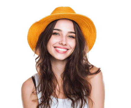 Smiling woman in yellow hat enjoying summer vibes png