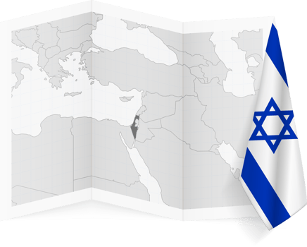 Israel grayscale map and hanging flag. png