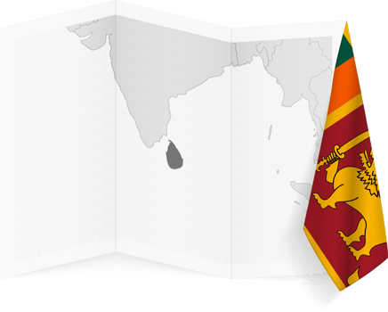 Sri Lanka grayscale map and hanging flag. png