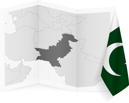 Pakistan grayscale map and hanging flag. png