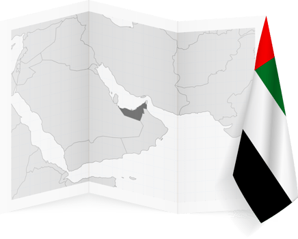 United Arab Emirates grayscale map and hanging flag. png