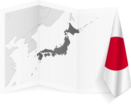 Japan grayscale map and hanging flag. png