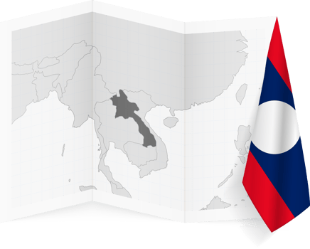 Laos grayscale map and hanging flag. png