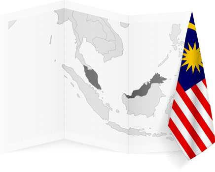 Malaysia grayscale map and hanging flag. png