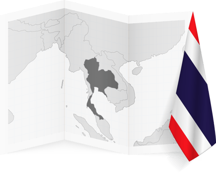 Thailand grayscale map and hanging flag. png