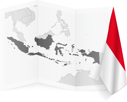 Indonesia grayscale map and hanging flag. png