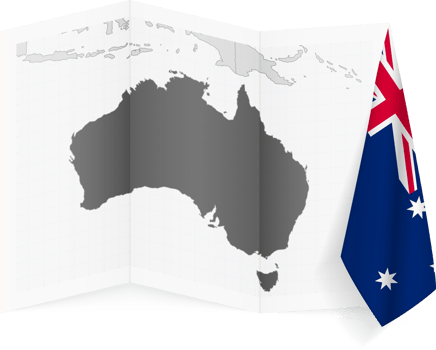 Australia grayscale map and hanging flag. png