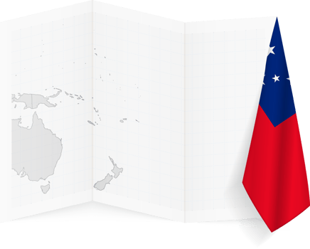 Samoa grayscale map and hanging flag. png